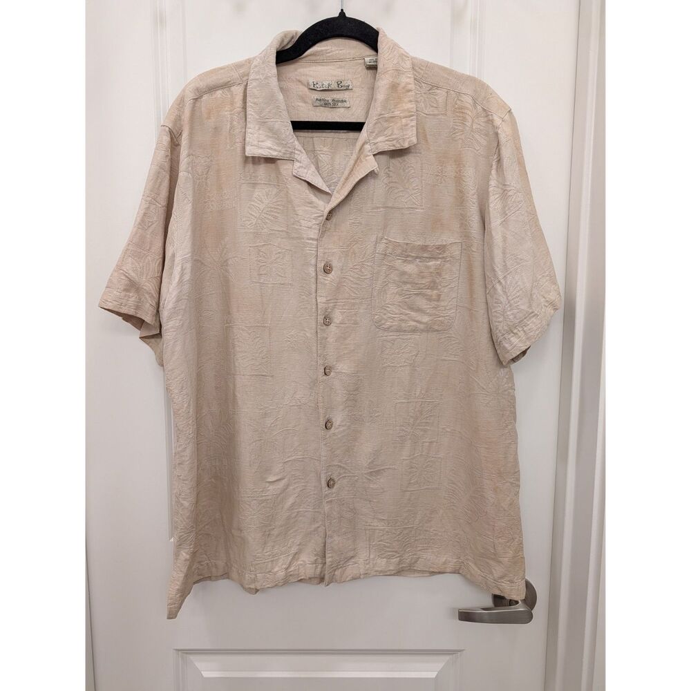 Batik Bay Men's XL Tan 100% Silk Hawaiian Camp Shirt
